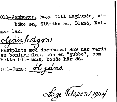 Bild på arkivkortet för arkivposten Oll-Janhagen