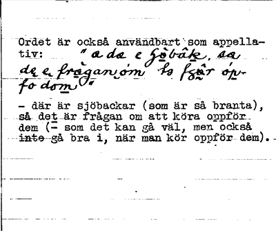 Bild på baksidan av arkivkortet för arkivposten Sjöbackarna
