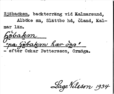 Bild på arkivkortet för arkivposten Sjöbacken