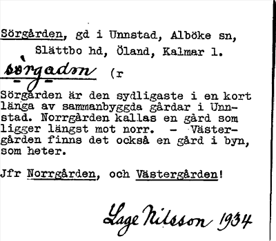 Bild på arkivkortet för arkivposten Sörgården, jfr Norrgården och Västergården