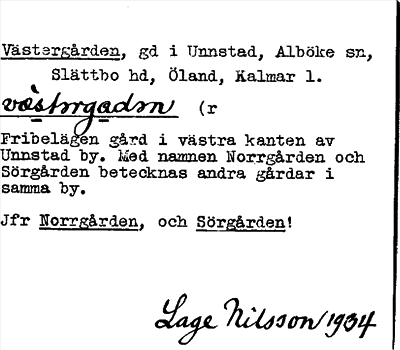 Bild på arkivkortet för arkivposten Västergården, jfr Norrgården och Sörgården