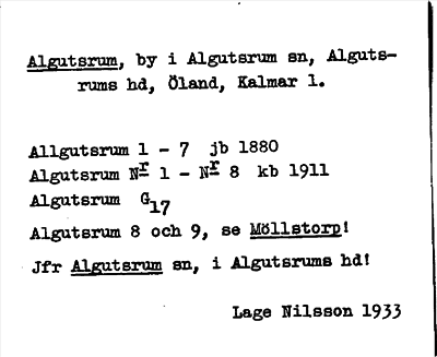 Bild på arkivkortet för arkivposten Algutsrum