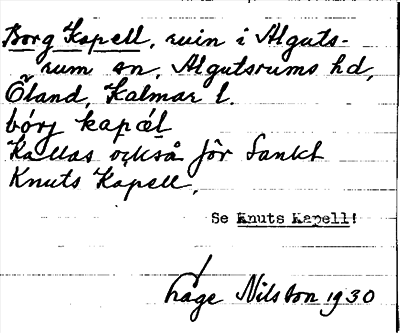 Bild på arkivkortet för arkivposten Borg Kapell, se Knuts Kapell