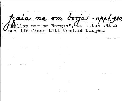 Bild på baksidan av arkivkortet för arkivposten Borgen