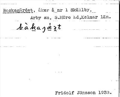 Bild på arkivkortet för arkivposten Backagärdet