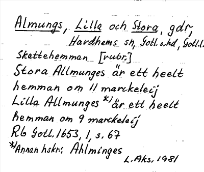 Bild på arkivkortet för arkivposten Almungs, Lilla och Stora