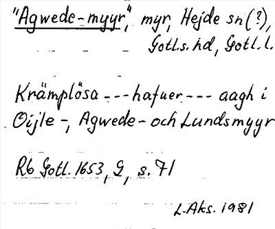 Bild på arkivkortet för arkivposten »Agwede-myyr»