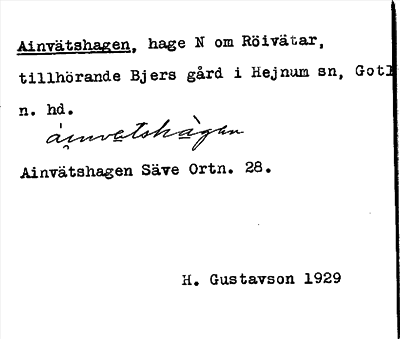 Bild på arkivkortet för arkivposten Ainvätshagen