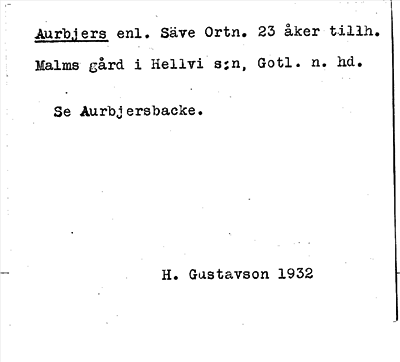 Bild på arkivkortet för arkivposten Aurbjers