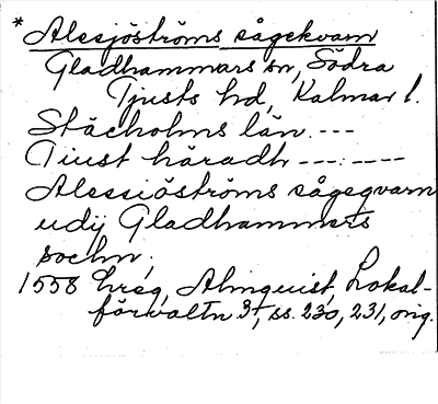 Bild på arkivkortet för arkivposten *Alesjöströms sågekvarn