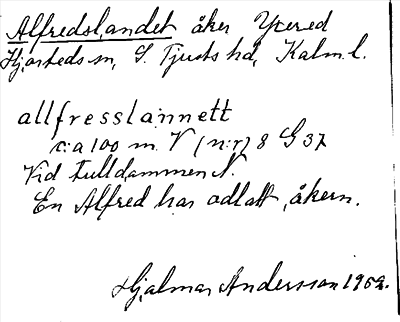 Bild på arkivkortet för arkivposten Alfredslandet