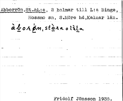 Bild på arkivkortet för arkivposten Abborrön, St. & L:a