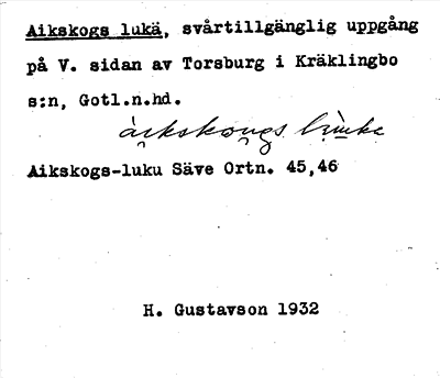Bild på arkivkortet för arkivposten Aikskogs lukä
