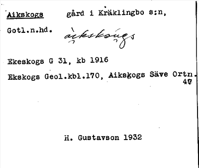 Bild på arkivkortet för arkivposten Aikskogs