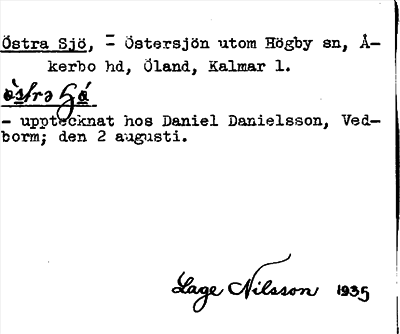 Bild på arkivkortet för arkivposten Östra Sjö = Östersjön