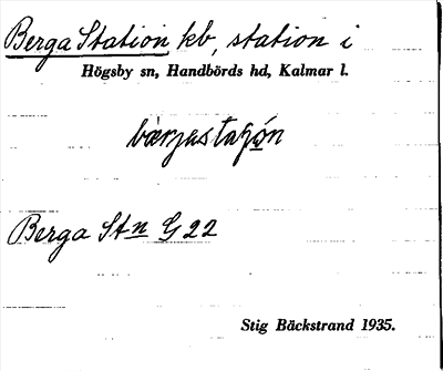 Bild på arkivkortet för arkivposten Berga Station