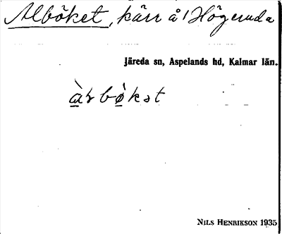 Bild på arkivkortet för arkivposten Alböket