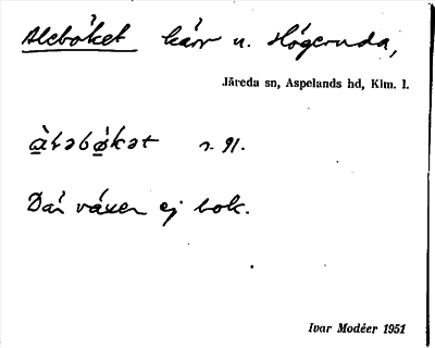 Bild på arkivkortet för arkivposten Aleböket