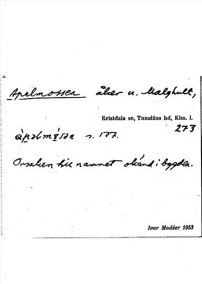 Bild på arkivkortet för arkivposten Apelmossen