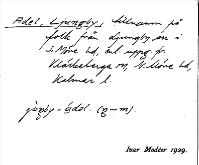 Bild på arkivkortet för arkivposten Adel, Ljungby