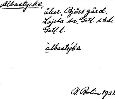 Bild på arkivkortet för arkivposten Albastycke
