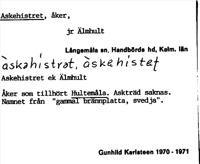 Bild på arkivkortet för arkivposten Askehistret