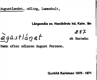Bild på arkivkortet för arkivposten Augustlandet