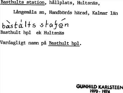 Bild på arkivkortet för arkivposten Basthults station