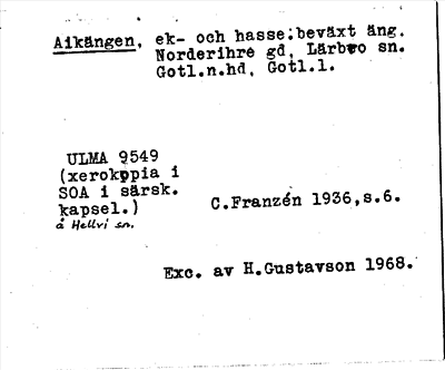 Bild på arkivkortet för arkivposten Aikängen