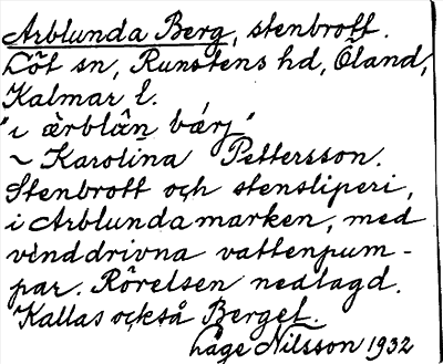 Bild på arkivkortet för arkivposten Arblunda Berg