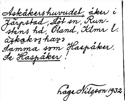 Bild på arkivkortet för arkivposten Askåkershuvudet, se Haspåker