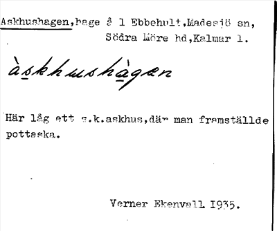 Bild på arkivkortet för arkivposten Askhushagen