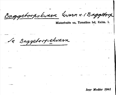 Bild på arkivkortet för arkivposten Baggetorpskvarn, se Baggetorpekvarn