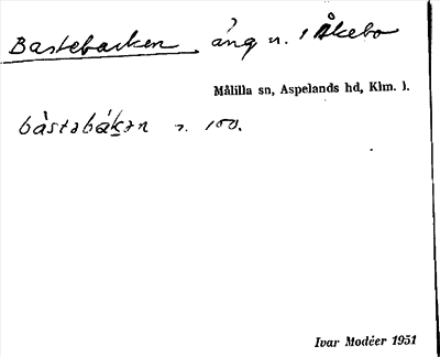 Bild på arkivkortet för arkivposten Bastebacken