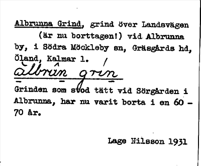 Bild på arkivkortet för arkivposten Albrunna Grind