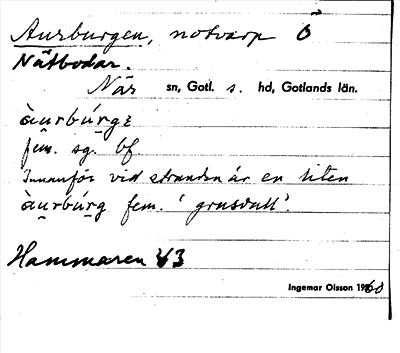 Bild på arkivkortet för arkivposten Aurburgen