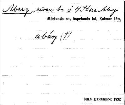 Bild på arkivkortet för arkivposten Aberg