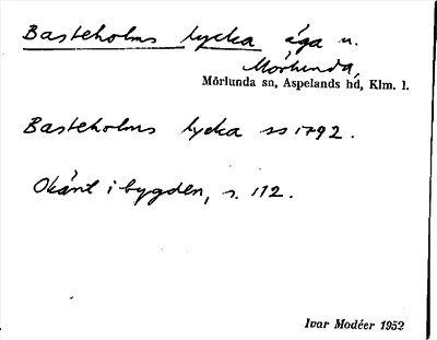 Bild på arkivkortet för arkivposten Basteholms lycka