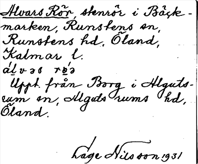 Bild på arkivkortet för arkivposten Alvars Rör