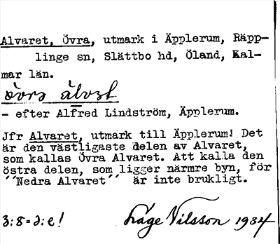 Bild på arkivkortet för arkivposten Alvaret, Övra