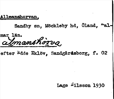 Bild på arkivkortet för arkivposten Allmanshorvan