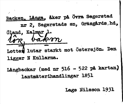 Bild på arkivkortet för arkivposten Backen, Långa