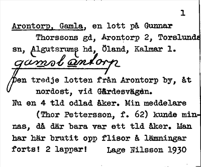 Bild på arkivkortet för arkivposten Arontorp, Gamla