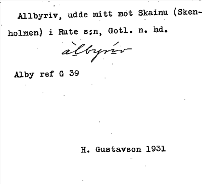 Bild på arkivkortet för arkivposten Allbyriv