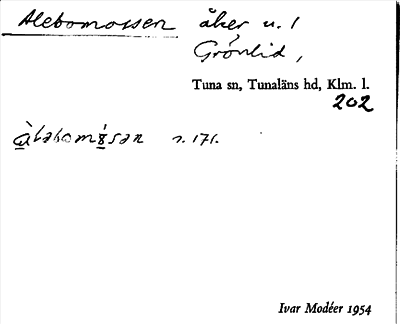 Bild på arkivkortet för arkivposten Alebomossen