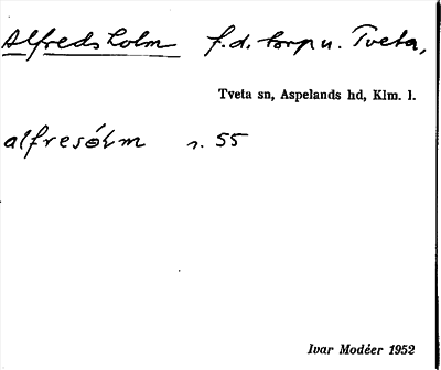 Bild på arkivkortet för arkivposten Alfredsholm