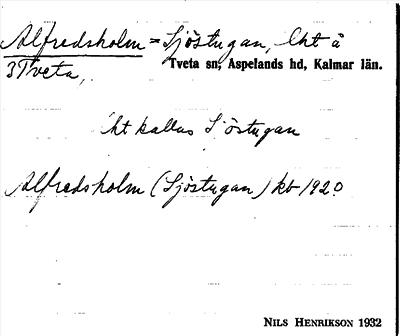Bild på arkivkortet för arkivposten Alfredsholm
