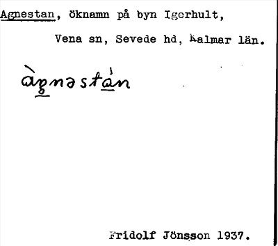 Bild på arkivkortet för arkivposten Agnestan