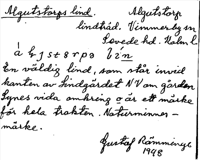 Bild på arkivkortet för arkivposten Algutstorps lind