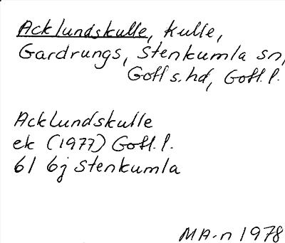 Bild på arkivkortet för arkivposten Acklundskulle